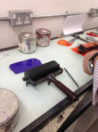 And apply the paint in a thin roller-friendly strip, so it can be easily applied to the roller, in a thin film...